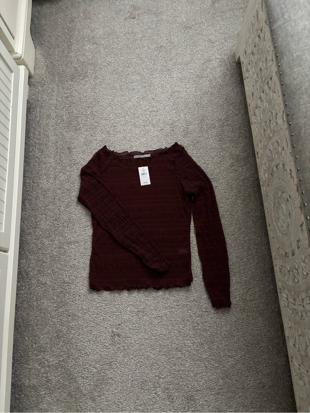Women’s Long-Sleeve Textured Rib Top - Burgundy
